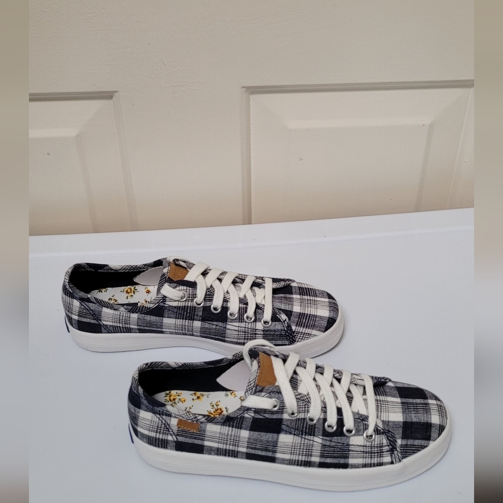 Keds Kickstart Linen Plaid Women Midnight Blue 6M- New with Box - Picture 4 of 7